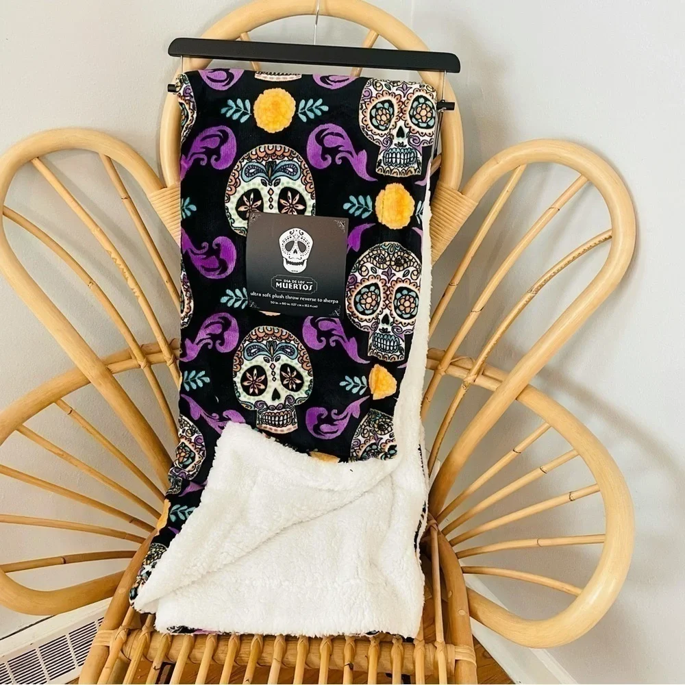 Skeleton Dia de Los muertos plush throw blanket new